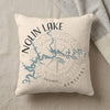 Nolin Lake Kentucky map design on a cream textured pillow.