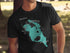 Black t-shirt with teal Lake Kissimmee Florida map design.