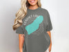 Grey t-shirt with Convict Lake design in turquoise and white text.