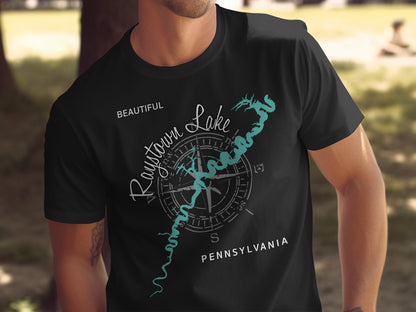 Black t-shirt with "Raystown Lake Pennsylvania" and compass rose graphic.