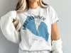 White t-shirt with blue Lake Almanor map and "CALIFORNIA" text.