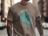 Taupe t-shirt with turquoise Lake Tapps map and compass graphic.