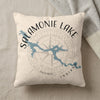 Cream pillow with a blue map outline of Salamonie Lake, Indiana, and compass graphic.