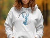 White hoodie with 'Moss Lake' and 'North Carolina' text and a blue lake outline.