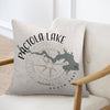 Pactola Lake South Dakota map design on a light-colored textured pillow.