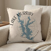 Lake Murray Oklahoma map on light textured pillow with compass rose detail.