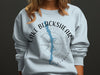 Light blue sweatshirt with Lake Blackshear, Georgia map and compass graphic.