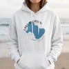 White hoodie with blue Lake Calhoun Georgia graphic and compass rose design.