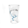 Clear glass pint glass with Mitchell Lake map and Alabama text.