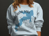 White sweatshirt with a blue map of Arcadia Lake and "Oklahoma" text.