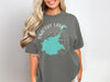 Timothy Lake Oregon map and compass graphic on a grey t-shirt.