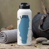 White water bottle with Lake Champlain outline and compass rose graphic.