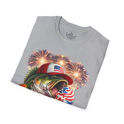 Patriotic Fishing Bass Merica Tastes Like Freedom Ice Cream T-Shirt | Fourth of July Shirt | God Bless America Gift Anglers
