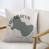 Pillow with Lake Calhoun Georgia map graphic and compass design.