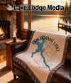 Woven blanket with Pokegama Lake outline and compass rose design.