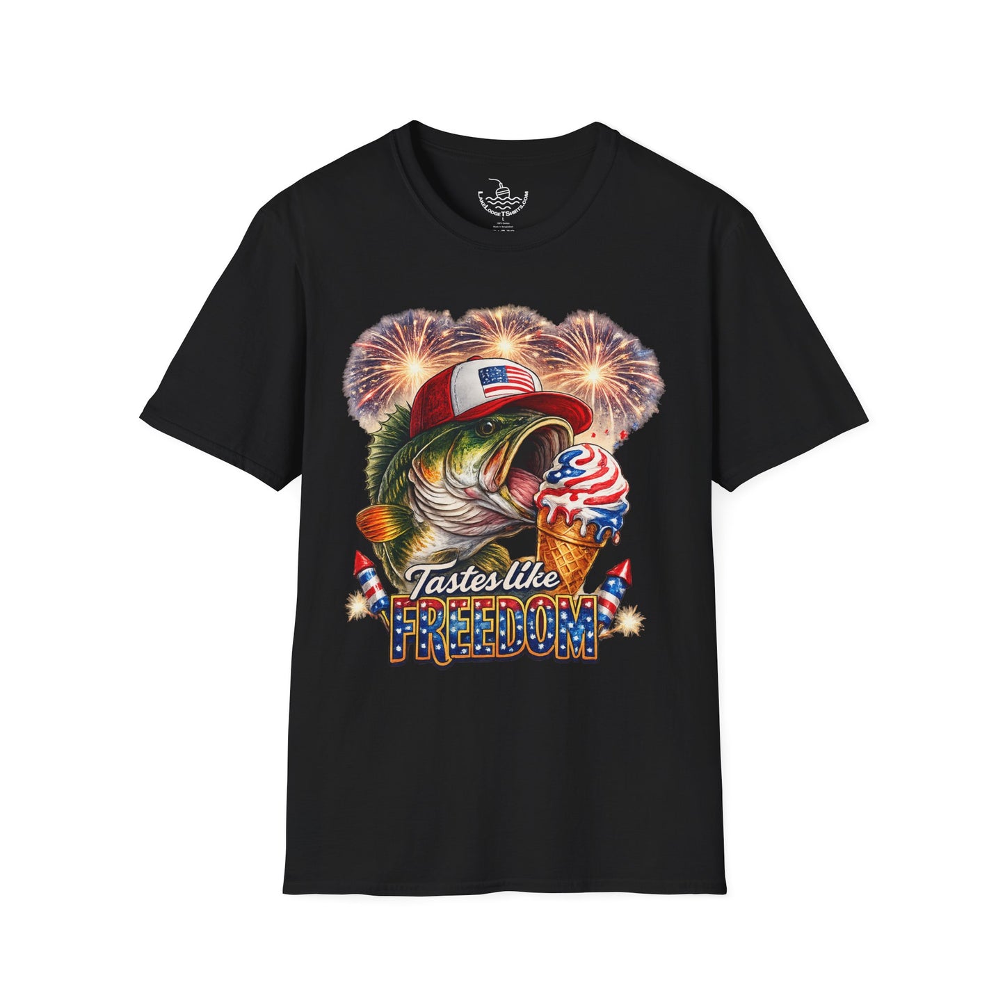 Patriotic Fishing Bass Merica Tastes Like Freedom Ice Cream T-Shirt | Fourth of July Shirt | God Bless America Gift Anglers