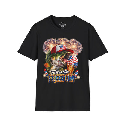 Patriotic Fishing Bass Merica Tastes Like Freedom Ice Cream T-Shirt | Fourth of July Shirt | God Bless America Gift Anglers