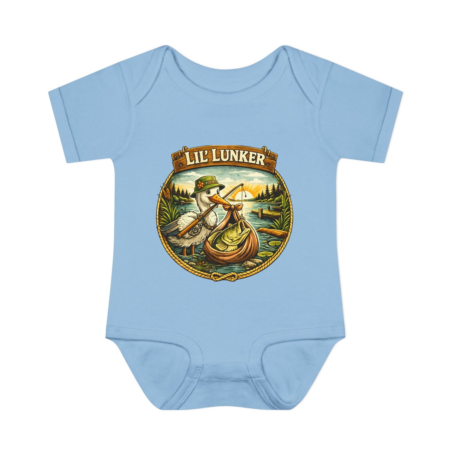 Baby Bass Fishing Lil Lunker Baby Shower BodySuit Jumper Infant Bodysuit | Baby Boy Girl Stork Delivery New Baby Gift