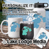 Personalized mug, tumbler, water bottle, and koozie featuring Floyd Lake map.