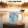 White mug with Lake Union Washington map and compass graphic.