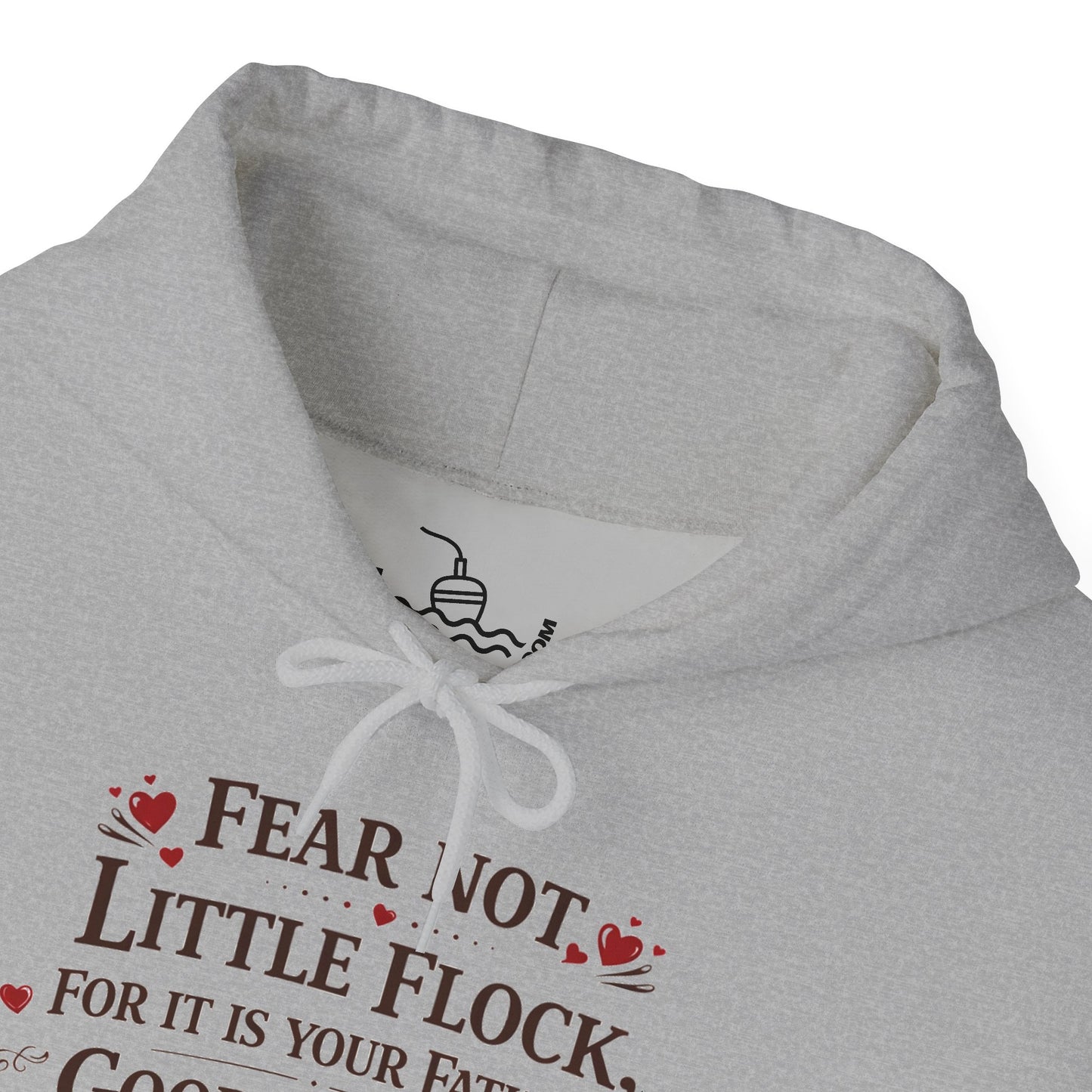Fear Not Little Flock Hoodie with Printed Sleeves | Luke 12:32 Scripture Heart Design Bible Verse Gift | Share your faith
