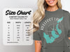 Comfort Colors 1717 heavyweight adult tee size chart with width and length measurements.