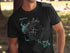 Black t-shirt with a compass and map of Highland Lakes, Texas.
