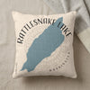 Decorative pillow with blue Rattlesnake Lake outline and Washington text.