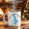 White mug with "West Okoboji Lake Iowa" text and map graphic.
