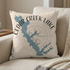 Cushion with a blue map of Cedar Creek Lake, Texas, and compass rose design.
