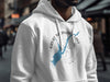 White hoodie with Great Sacandaga Lake map and compass design.