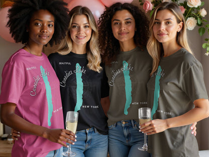 Four women in t-shirts with "Canadice Lake NEW YORK" text.