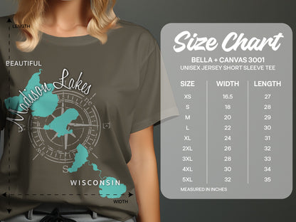 T-shirt size chart for Bella + Canvas 3001 unisex tee.