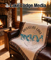 Woven blanket with Douglas Lake map and compass design, Tennessee.