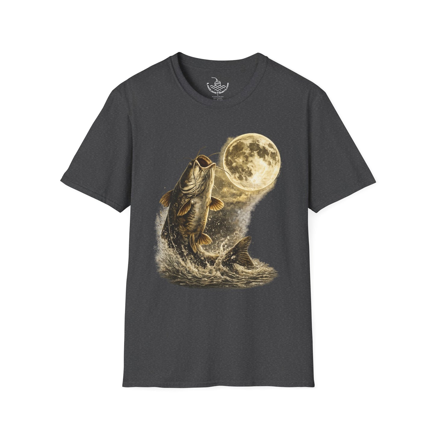 Catfish Fishing Howl at the Moon Night River Graphic T Shirt, Retro Catfish Spawn Fish Tee, Angler Fishing Shirt Gift