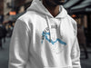 White hoodie with "Alder Lake Washington" text and blue lake map with compass graphic.
