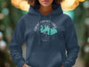 Dark blue hoodie featuring "Choke Canyon Lake Texas" graphic with map and compass.