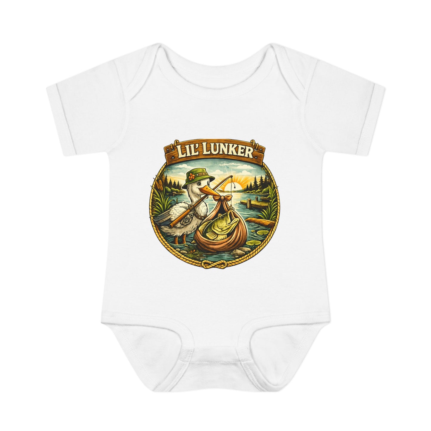Baby Bass Fishing Lil Lunker Baby Shower BodySuit Jumper Infant Bodysuit | Baby Boy Girl Stork Delivery New Baby Gift