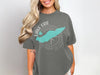 Gray t-shirt with teal Lake Erie map and compass graphic.