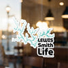 Lewis Smith Life sticker featuring a teal lake outline and text with copyright.