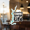 Sticker with Flaming Gorge Life text and turquoise lake outline.