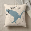 Pillow with blue Lake Siskiyou California map and compass design.