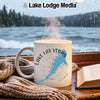 White mug with "Lake Las Vegas Nevada" map and compass design.