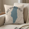 Pillow with blue Lake Winnebago map graphic and "Lake Winnebago Wisconsin" text.