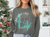 Dark grey sweatshirt with Medina Lake Texas map and compass graphic.
