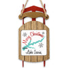 Wooden sled ornament with "Merry Christmas from Lake Icaria" text and snowflakes.