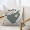 Lake Perris California map design on a light-colored pillow on a chair.