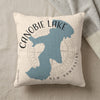 Canobie Lake New Hampshire map design on a cream throw pillow.