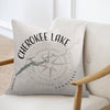 Pillow with "Cherokee Lake Tennessee" map and compass design.