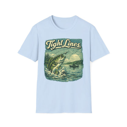 Tight Lines Fishing Graphic T-Shirt | Bass Fishing at the Lake Retro Design